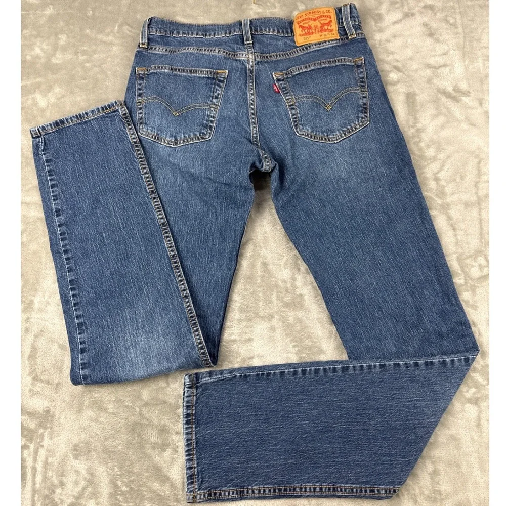 Levis 511 Slim Fit Mens Jeans 31x34 Medium Wash Blue Denim Pants 04511-1507